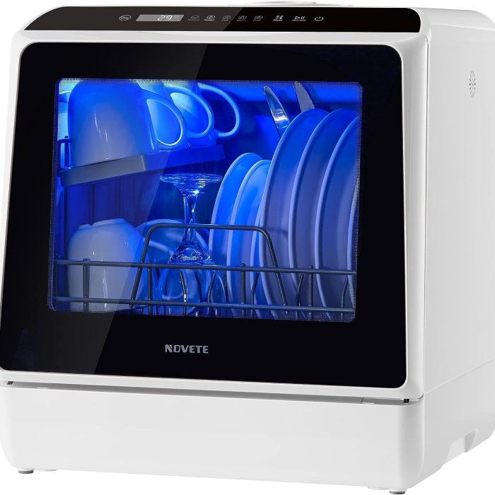 NOVETE Portable Countertop Dishwashers. Compact Dishwashers with 5L Built-in Water Tank & Inlet Hose. 5 Washing Programs. Baby Care. Air-Dry Function and LED Light for Small Apartments