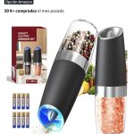 CIRCLE JOY Rechargeable Salt and Pepper Grinder Set Gravity Electric Salt and Pepper Grinder Set. LED Light. Adjustable Coarseness. for Home Kitchen BBQ. Black & White