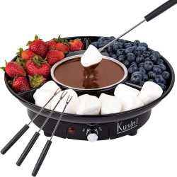 Kusini Electric Fondue Pot Set - Chocolate and Cheese Fondue - Temperature Control, Detachable Serving Trays, & 4 Roasting Forks - Gift Set & Date Night Idea. Serve at Movie Night or Game Night.
