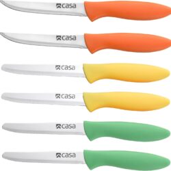 CASA 6Pc Food Prep Knife Set - Utility & Paring Knives - Colourful Handles - Imola