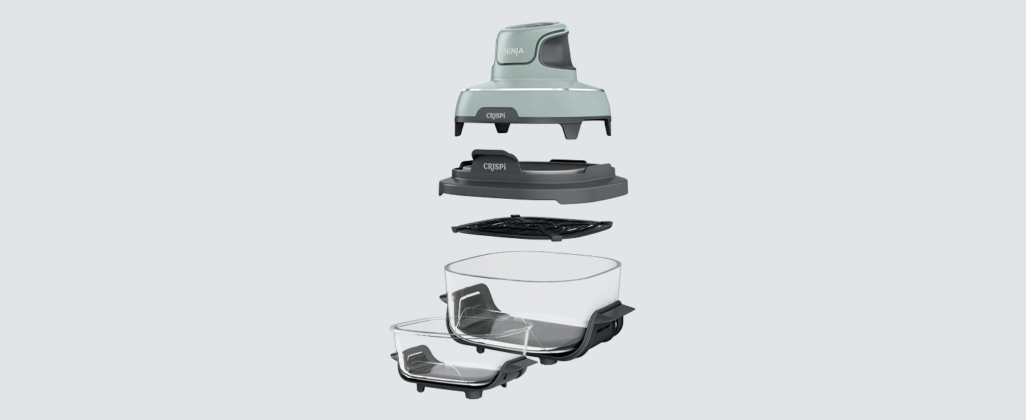 Ninja Crispi 4-in-1 Portable Glass Air Fryer Cooking System. 1500W. 4QT & 6-Cup TempWare Glass Containers with Storage Lids. Microwave. Freezer & Dishwasher Safe. Cyberspace Gray. FN101GY