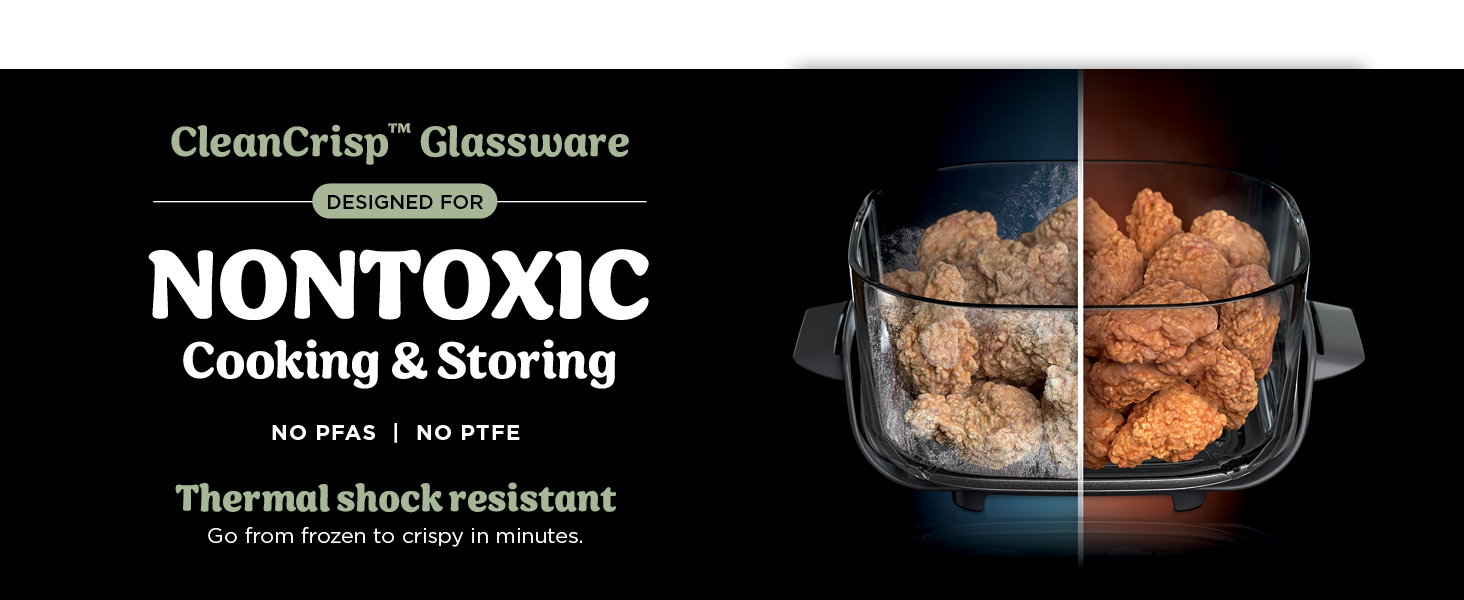 Ninja Crispi 4-in-1 Portable Glass Air Fryer Cooking System. 1500W. 4QT & 6-Cup TempWare Glass Containers with Storage Lids. Microwave. Freezer & Dishwasher Safe. Cyberspace Gray. FN101GY