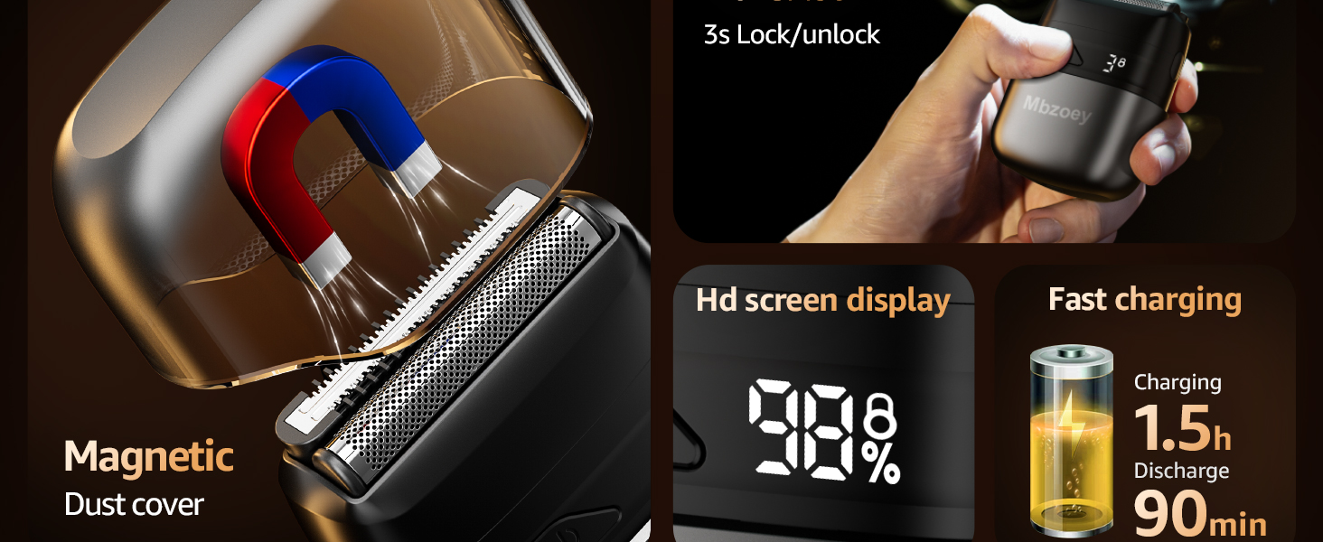Mini Electric Razor for Man: Electric Foil Shavers for face - IPX7 Waterproof Cordless Razor with LED Display & Fast Charge - Micro-Comb Technology & Upgraded Blades. Carbon Black