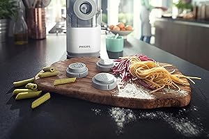 Philips Kitchen Appliances Compact Pasta and Noodle Maker. Viva Collection. Comes with 3 Default Classic Pasta Shaping Discs. Fully Automatic. Recipe Book. Small. White (HR2370/05)