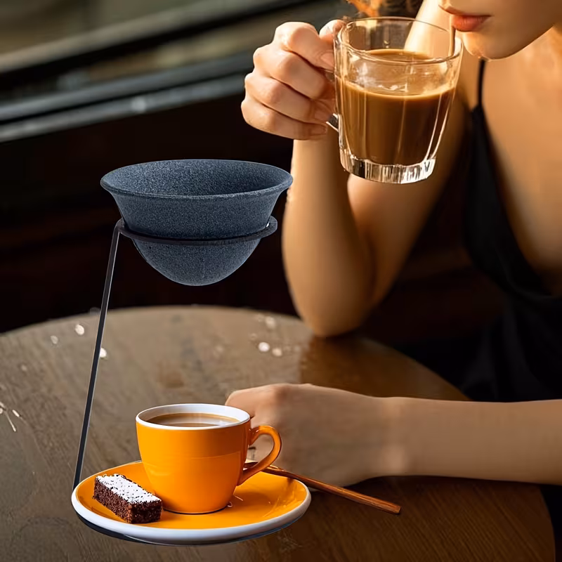 Large Size Microporous Ceramic Coffee Filter Cup - No Paper Filter Needed, Reusable Tea Strainer with Stand | Christmas Gift & New Year Gift