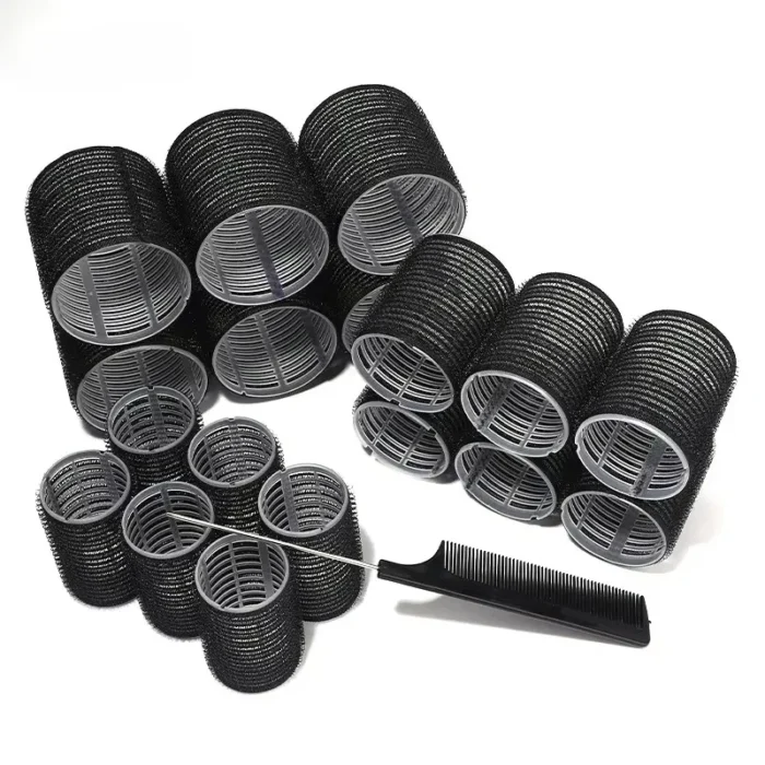 Waydress 6 Pcs Double Layer Bangs Hair Curlers Self Grip Hair Rollers Styling Tools with Rat Tail Comb. 3 Sizes
