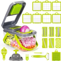 Cloud Market 22-in-1 Vegetable Chopper & Mandoline Slicer with Container. 13 Blades. Onion Chopper. Veggie Dicer. Cheese Grater. Egg Separator. Kitchen Food Cutter Set