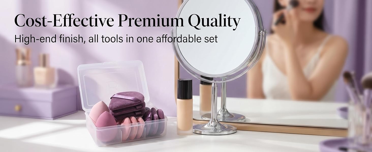Makeup Sponge Set BS-MALL Triangle Puff 14PCS Non-Latex Beauty Blender Sponges with Travel Case. Soft Makeup Puff for Foundation. Concealer. Cream & Powder. Face & Eye Blending for Sensitive Skin