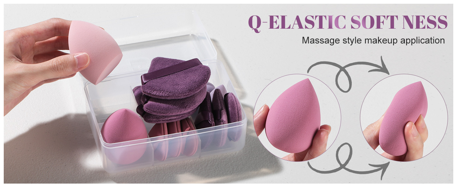 Makeup Sponge Set BS-MALL Triangle Puff 14PCS Non-Latex Beauty Blender Sponges with Travel Case. Soft Makeup Puff for Foundation. Concealer. Cream & Powder. Face & Eye Blending for Sensitive Skin